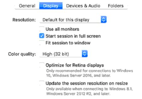 Microsoft Remote Desktop for Mac: Display Settings